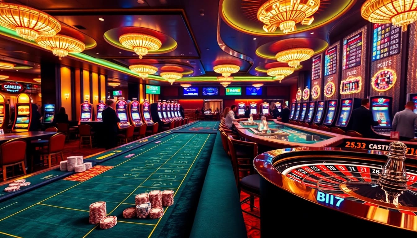 Experience the excitement of i9bet with vibrant casino tables and lively gambling atmosphere.