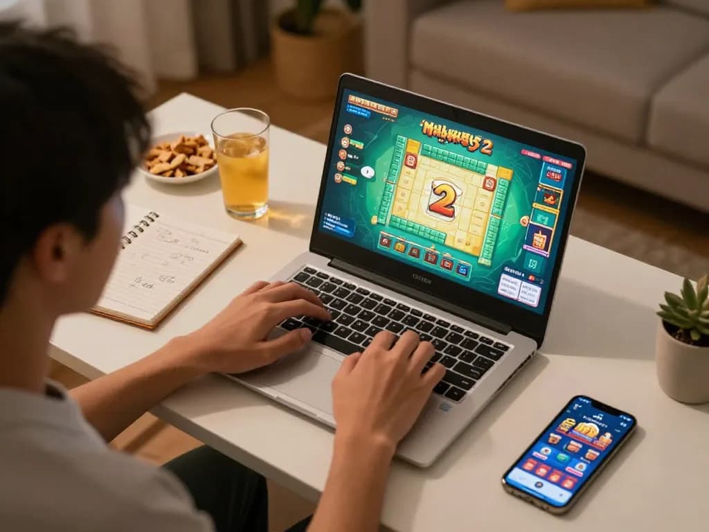 Situs slot mahjong gameplay in action, highlighting engaging Mahjong Ways 2 graphics on a laptop screen.