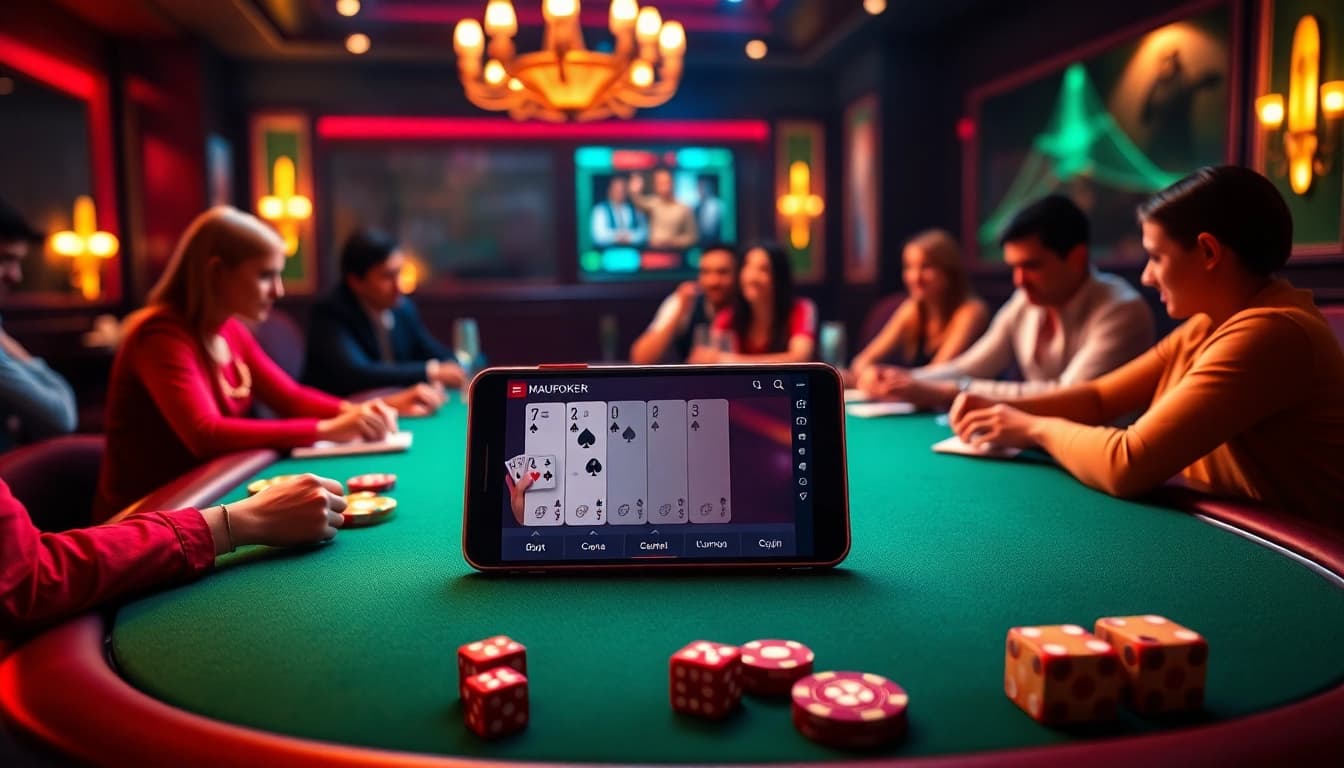 Engaging scene of an exciting poker game at pokergacor, showcasing vibrant online gaming elements and players interacting.