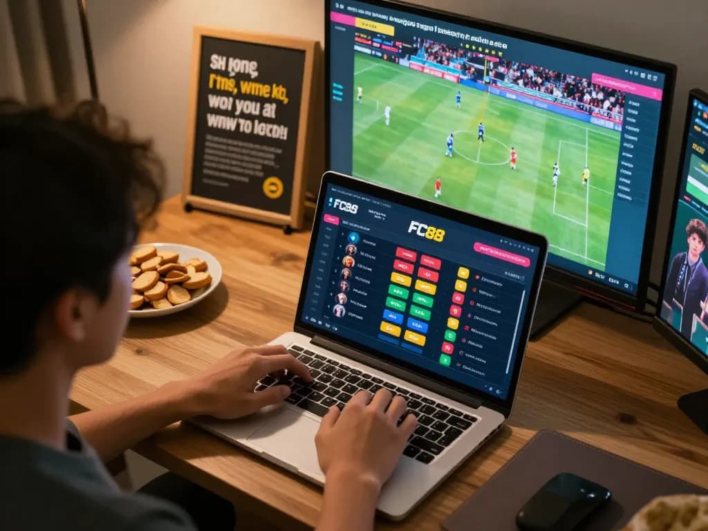 Placing bets on FC88's dynamic sportsbook interface during an exciting online gaming session