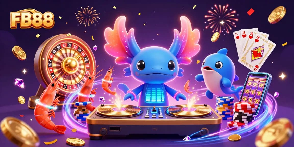 FB88 features a vibrant underwater casino scene with dynamic characters celebrating luxury gambling.