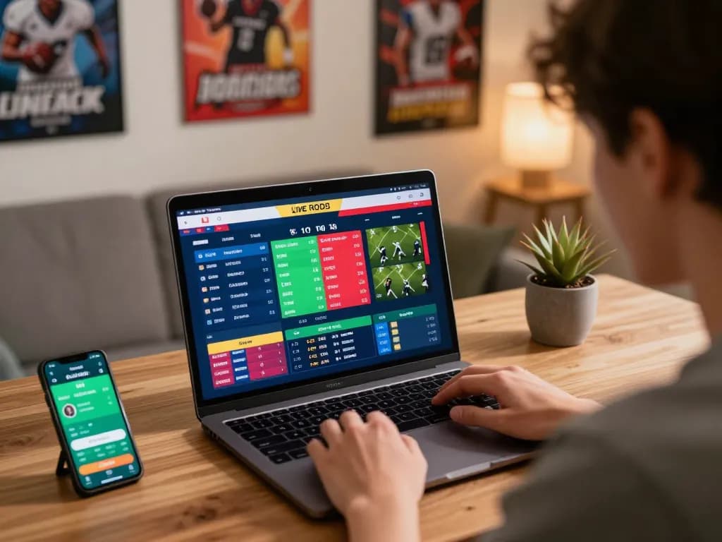 Engaging sports betting action with Lu88 displayed on a laptop showcasing live odds during thrilling gameplay.