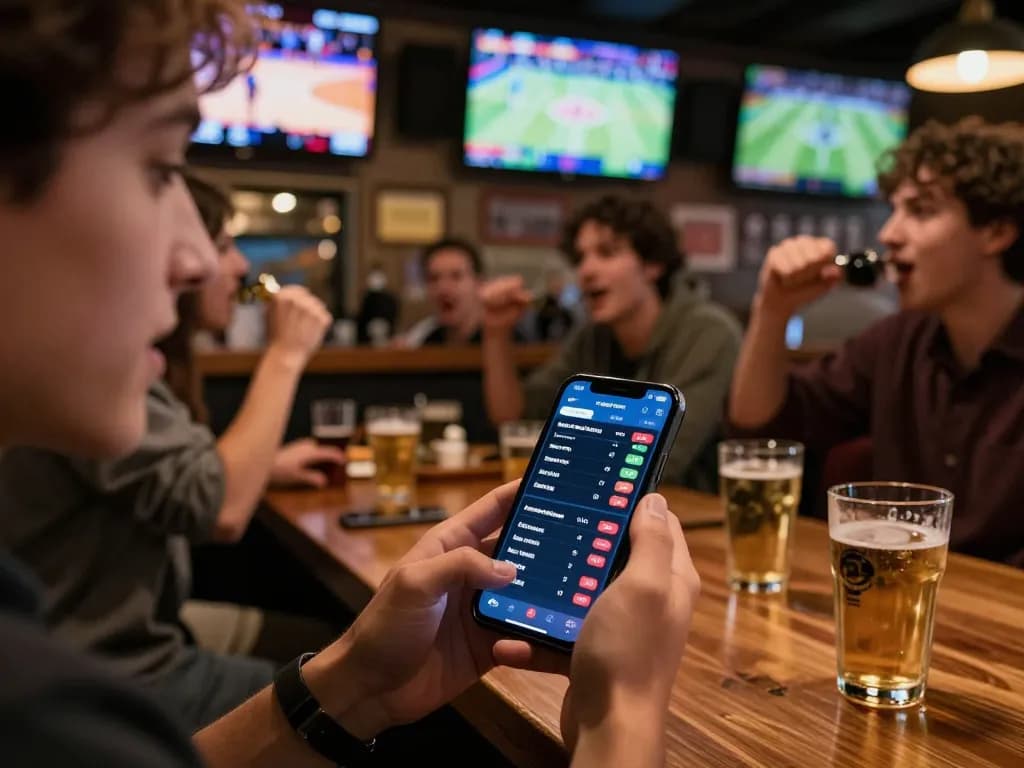 Enjoying xocdiavn betting while watching live sports in a vibrant bar setting