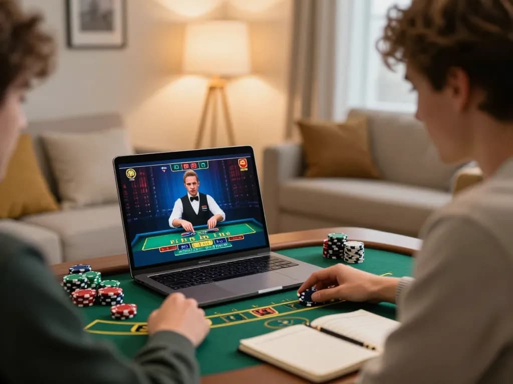 Player using 789p app for engaging blackjack game at home, warm cozy atmosphere, strategic gameplay.
