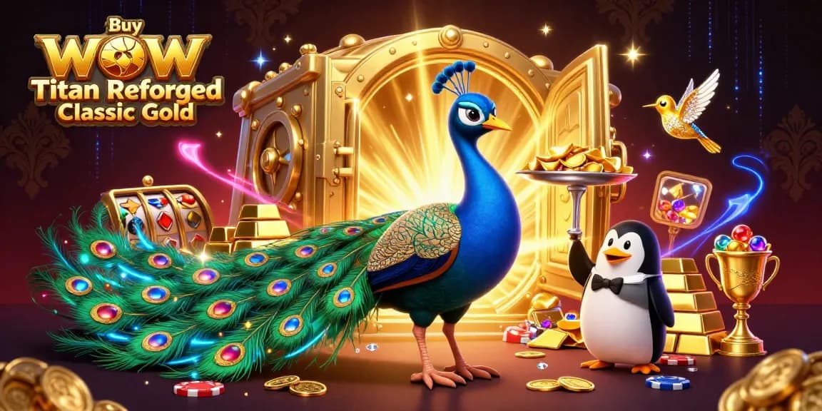 Buy WoW Titan Reforged Classic Gold with a vibrant casino scene featuring jewel-encrusted characters.