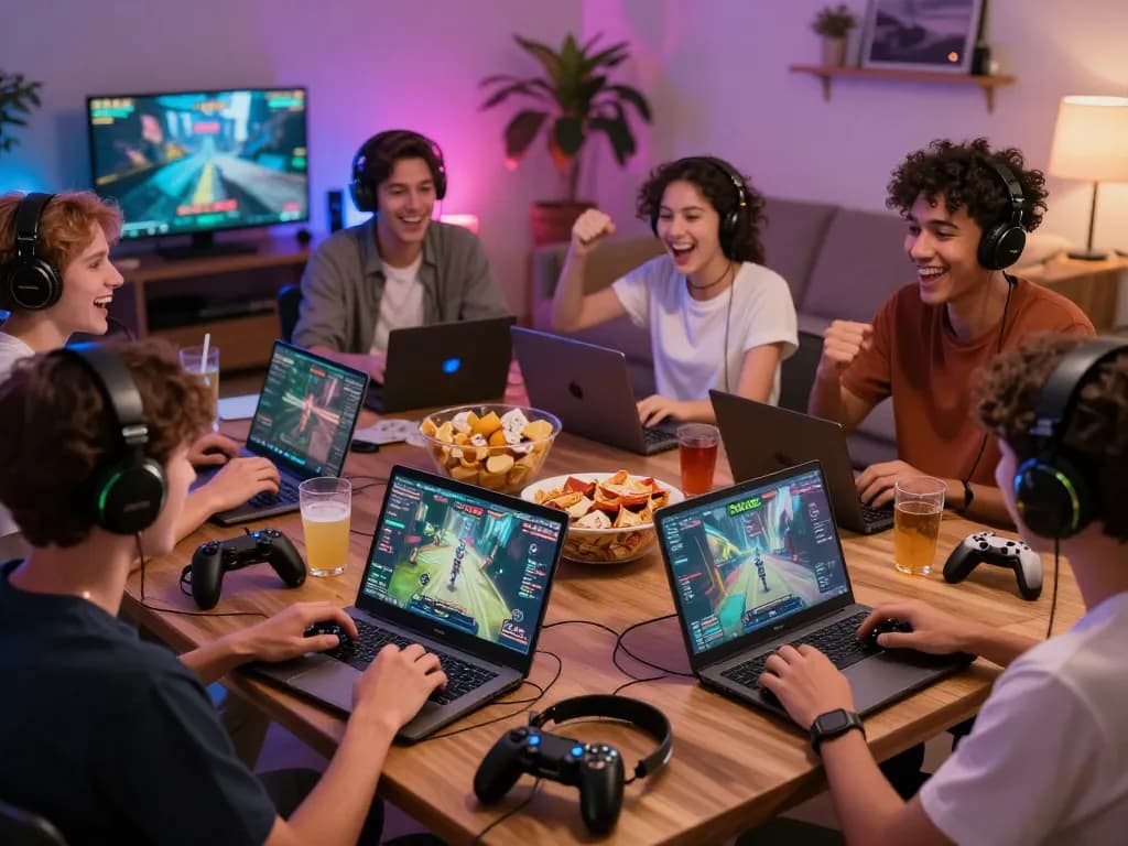 Engaging NK88 gaming atmosphere with friends enjoying multiplayer fun at home.