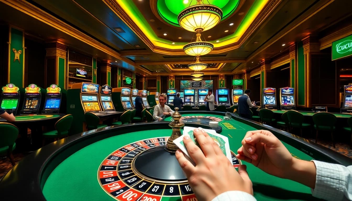 Cucu777 enhances casino excitement at a vibrant roulette table surrounded by gaming action.