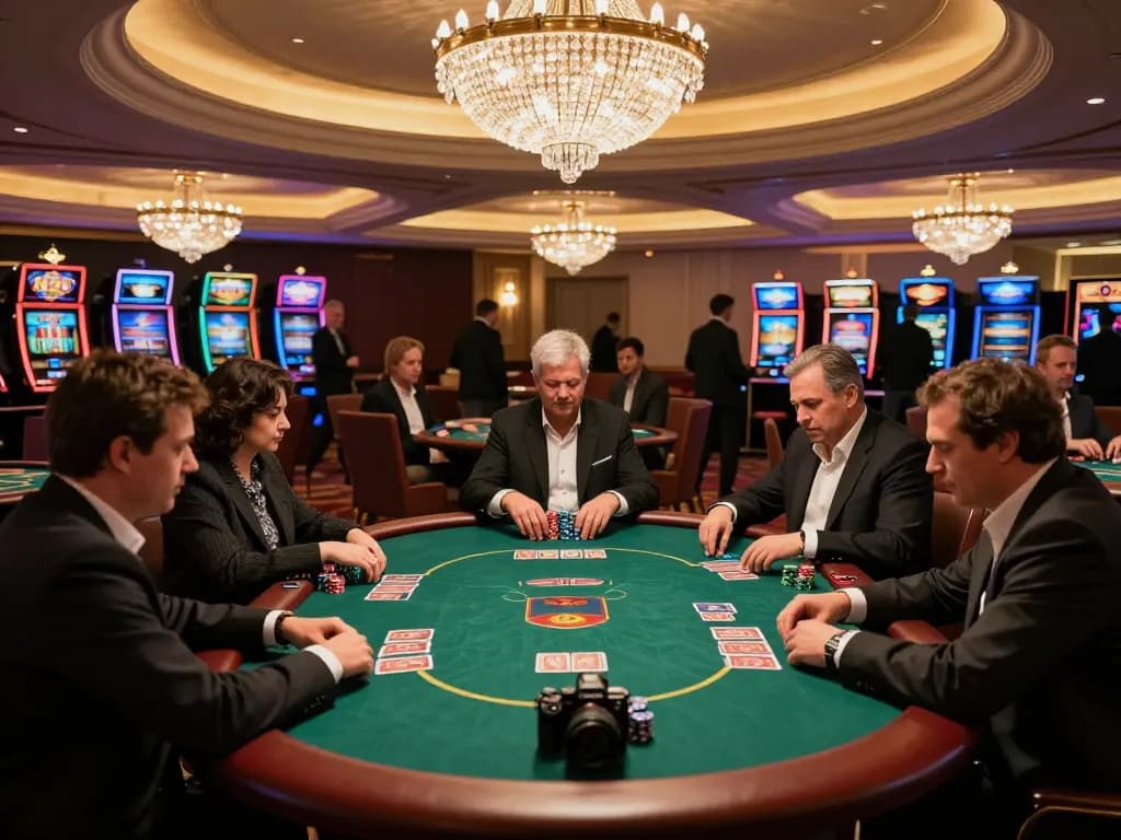 Players engaging with GO88 gaming tables, showcasing excitement in a luxurious casino setting.