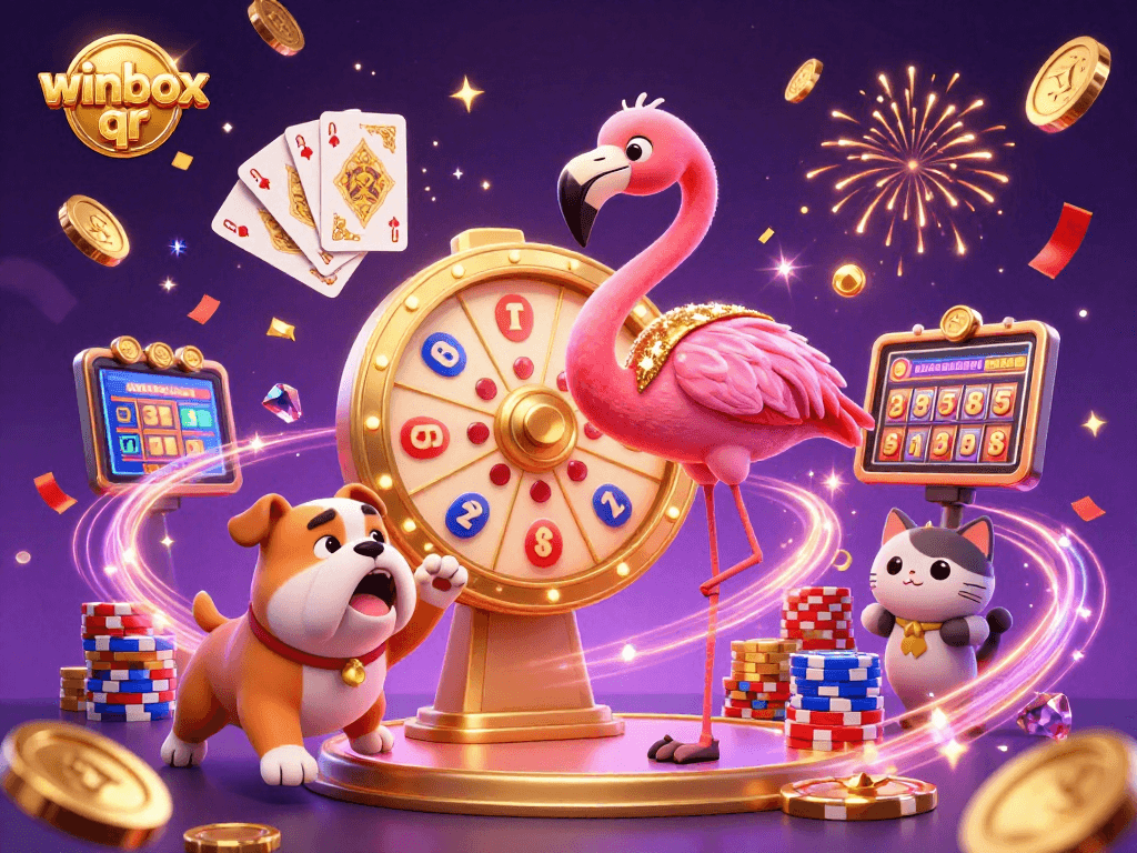 Experience exhilarating gaming with winbox qr as a flamingo host spins a prize wheel.