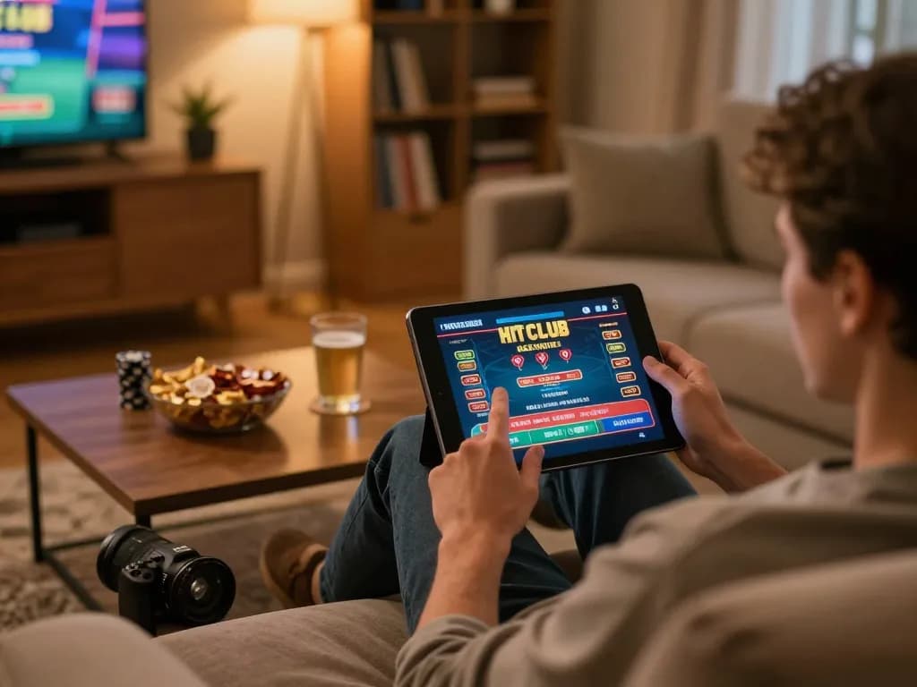 Engaging moment using HIT CLUB to play live dealer games on a tablet at home.