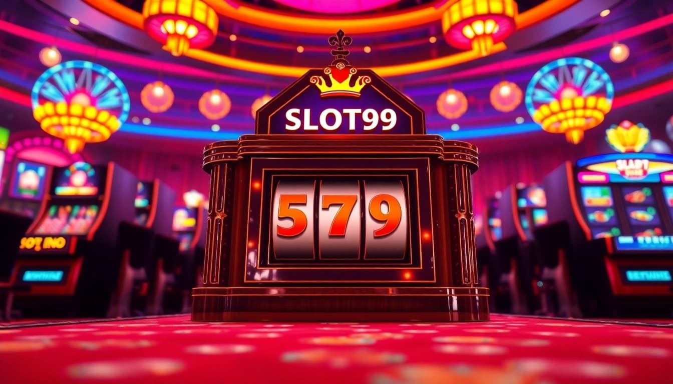 SLOT99 enhances the excitement of gambling, showcasing an elegant and vibrant casino slot machine.