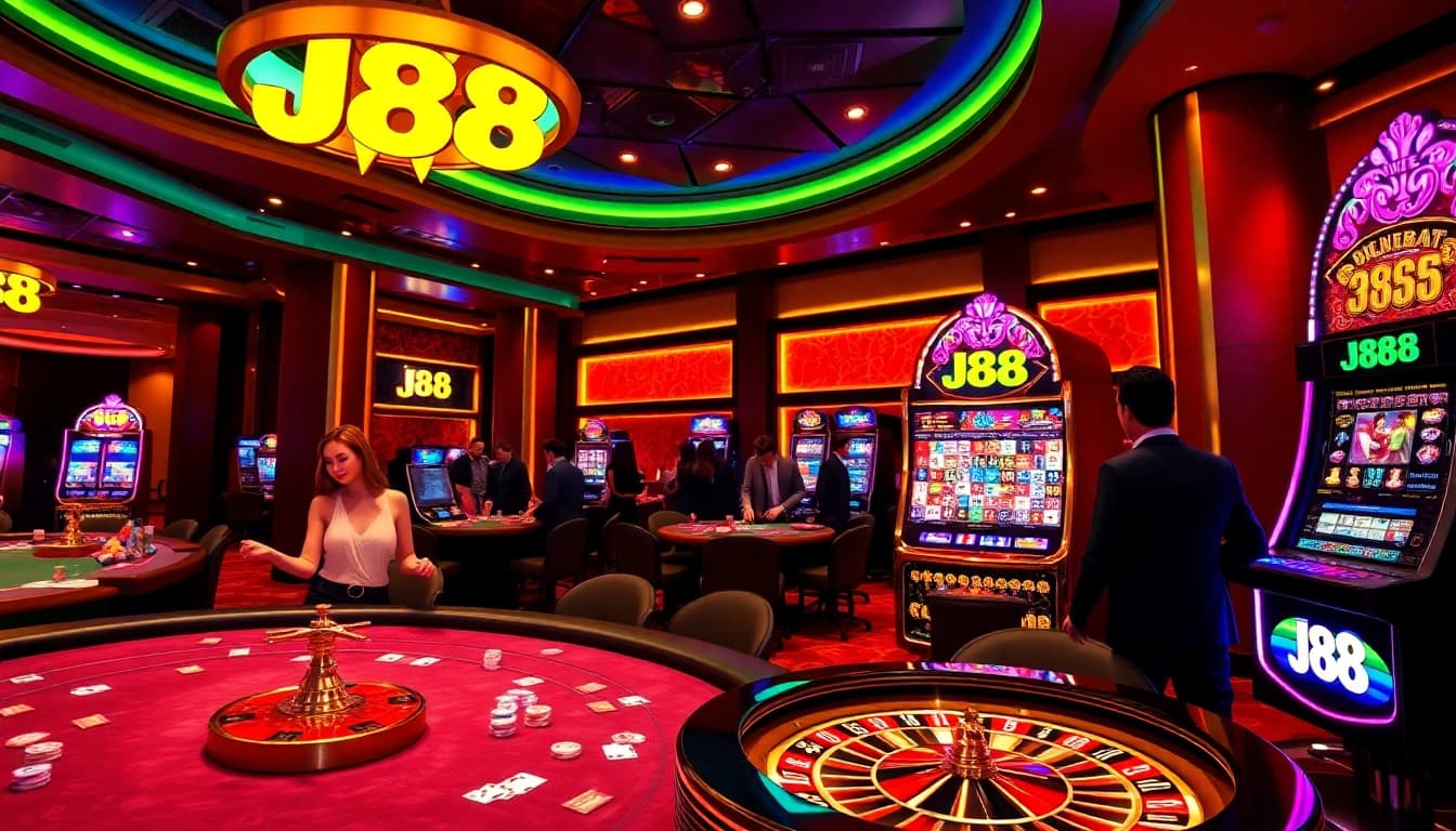 Experience the thrill of J88 gaming with engaging casino tables and vibrant atmosphere.
