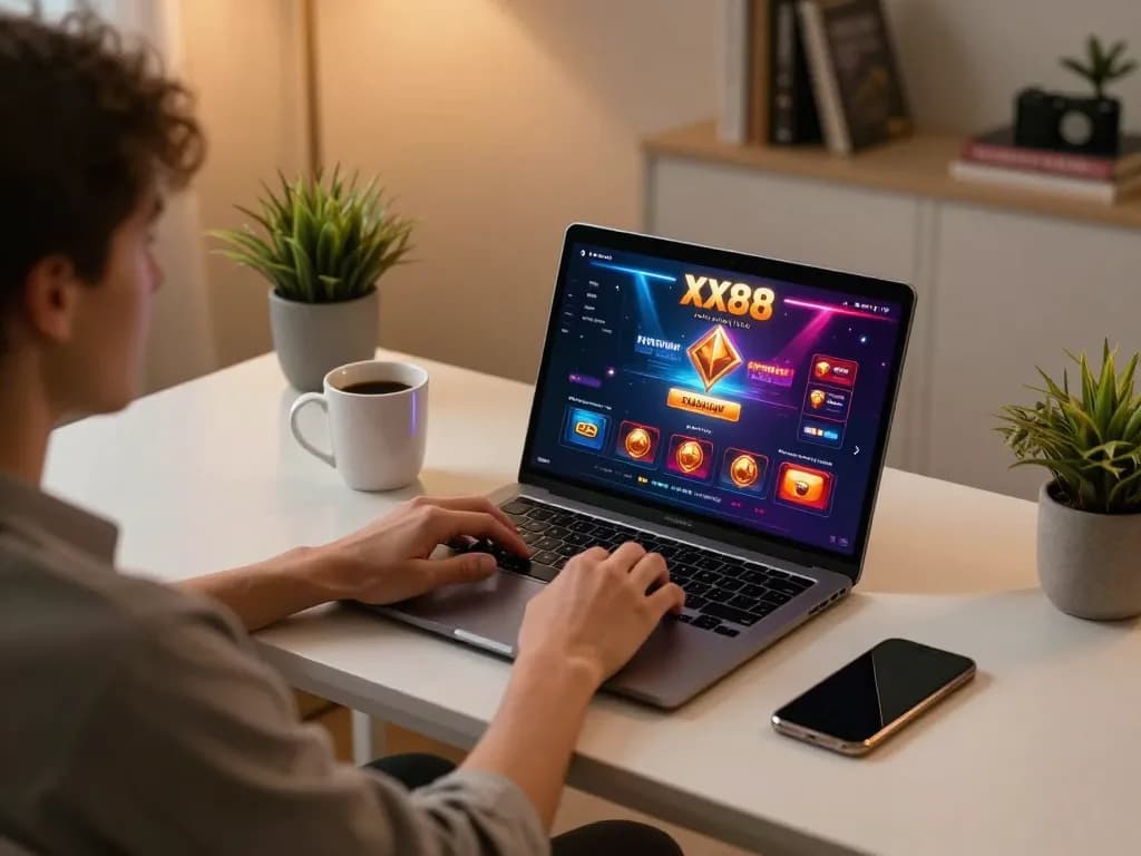 Engaging in online casino gaming at XX88 with modern setup and vibrant interface.