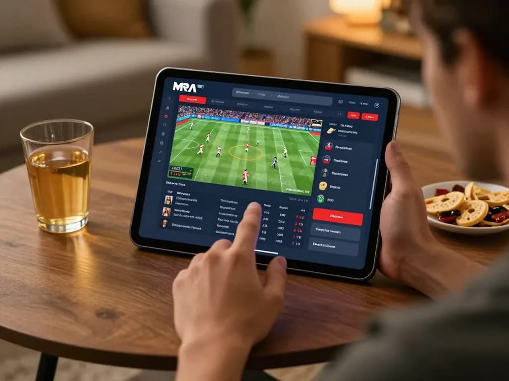 Engaging in online mposport betting from home with live updates and interactive interface.