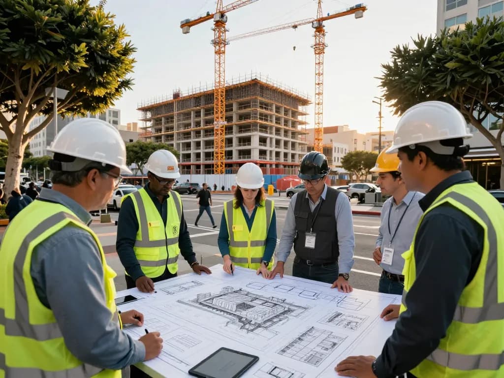 Five88 urban real estate project discussion with diverse team and architectural plans.