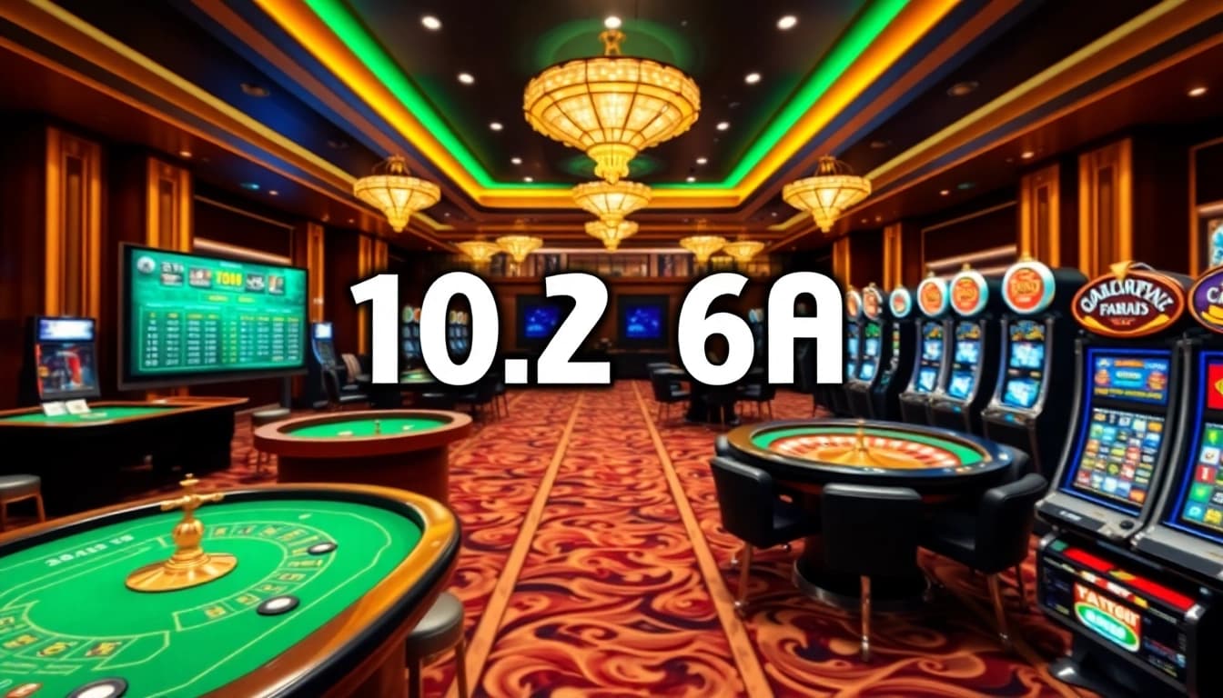 Togel HK results displayed on a vibrant online gambling interface amid a luxurious casino backdrop.