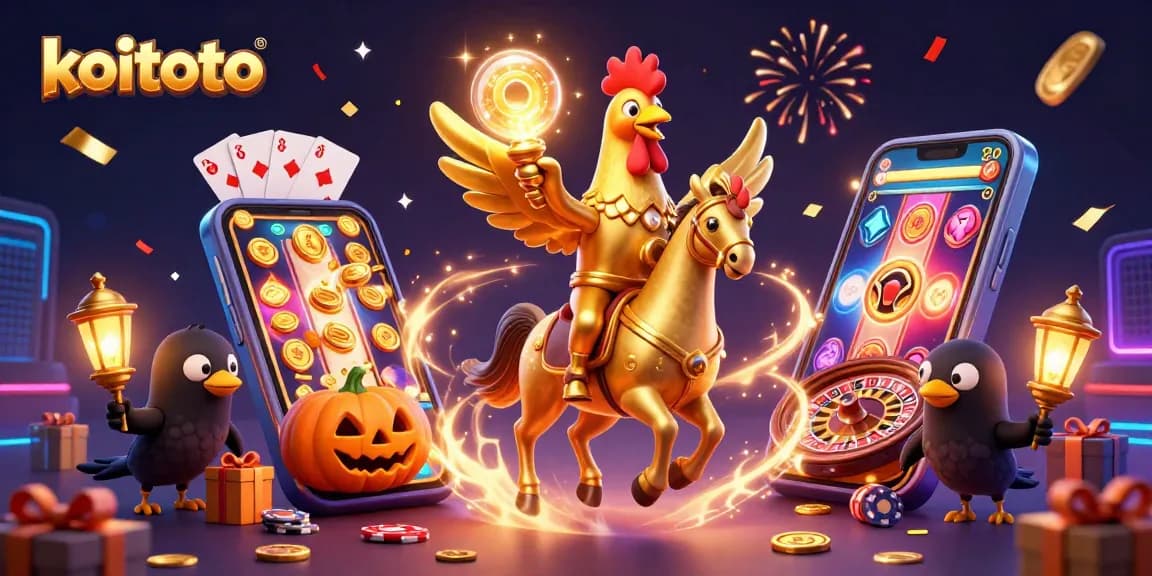 Koitoto players spinning the reels in a colorful slot scene with abundant golden coins and festive elements.