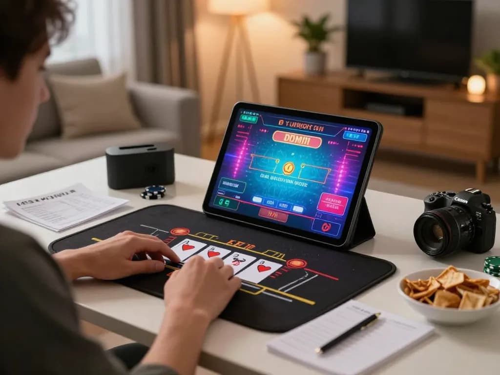 Interactive online gaming with NK88 as player reviews strategy notes during a live blackjack game