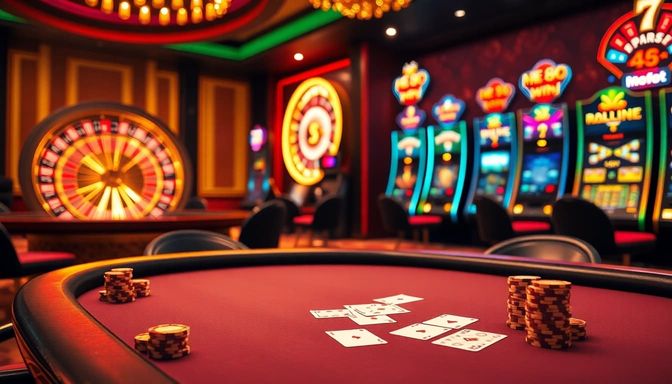 Engaging casino experience with me88 featuring poker table and roulette for thrilling gameplay.