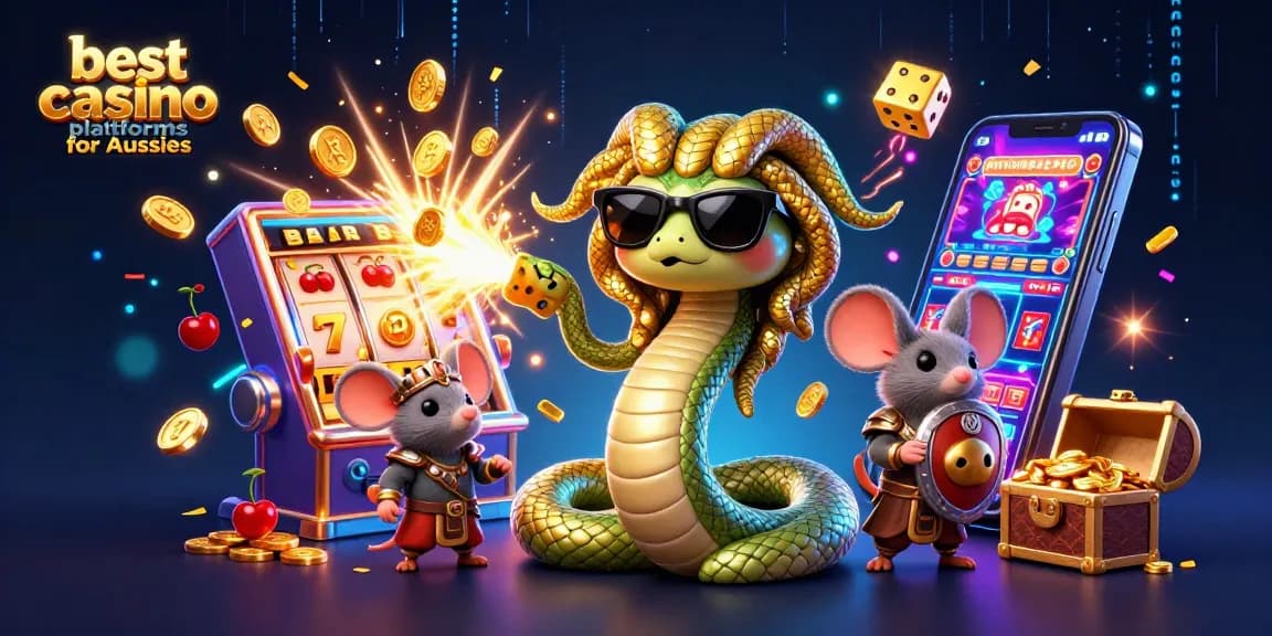Play exciting games at the best casino platforms for Aussies with a vibrant 3D casino illustration.