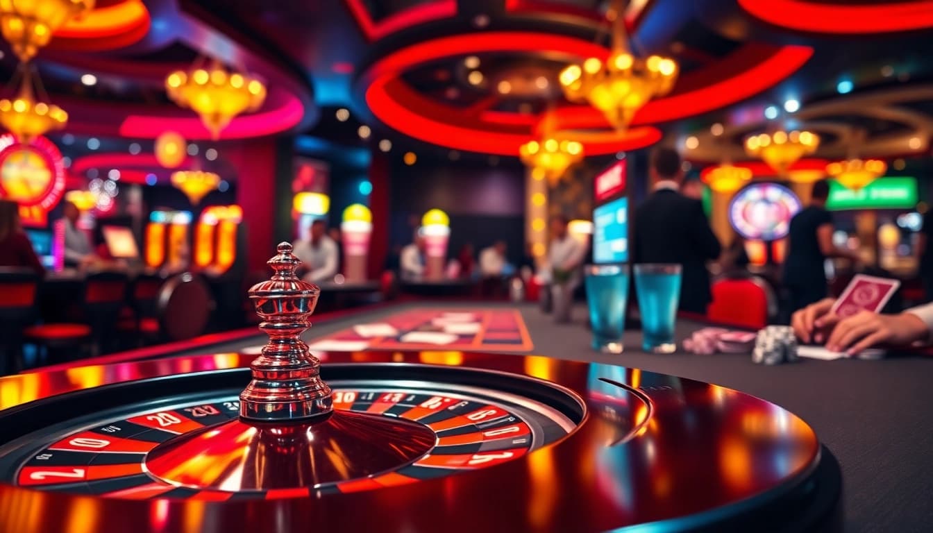 Engage with AT99娛樂城 at a lively casino game table featuring roulette and vibrant atmosphere.