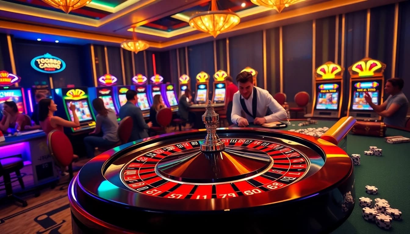 Players enjoying a thrilling game at the TG88 casino with a lively roulette table and vibrant atmosphere.
