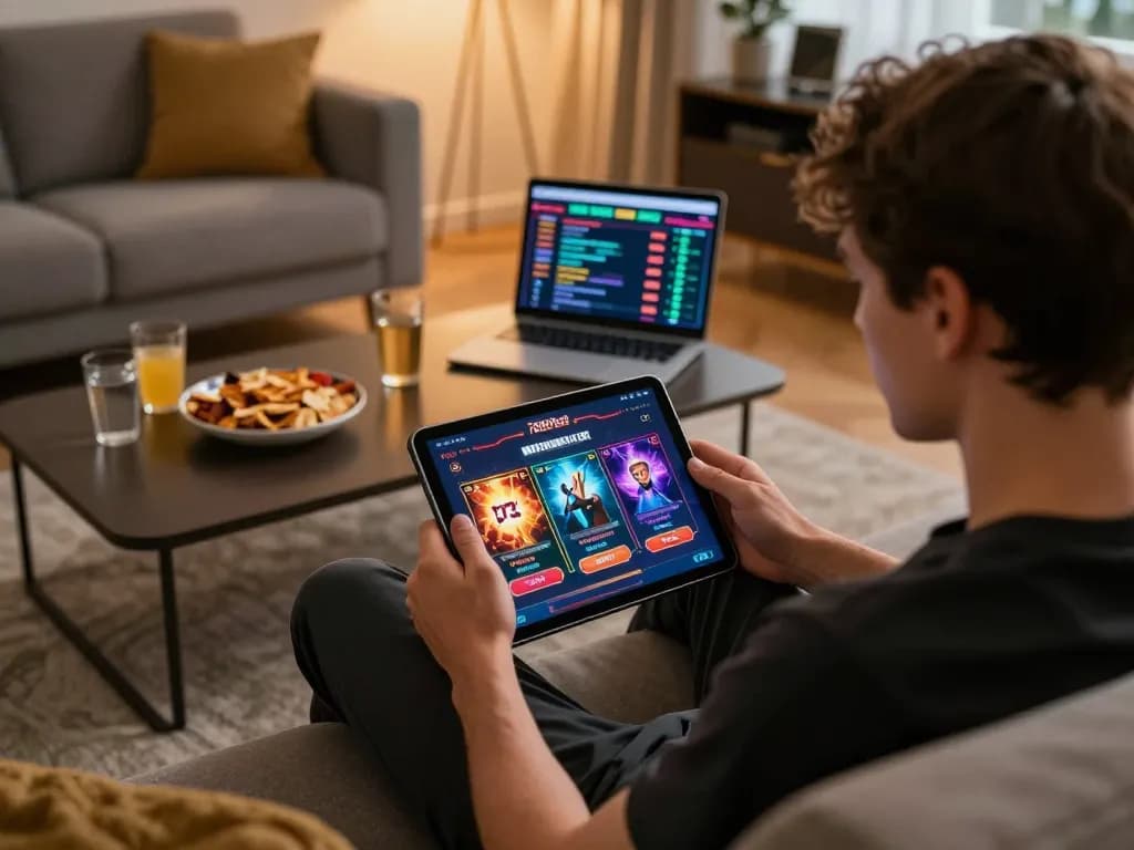 An active online gambling session on 789bet with a user engaged in gameplay, showcasing a cozy home environment.