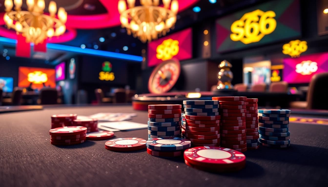 Betting enthusiasts enjoying a game at the S666 poker table in a luxurious casino.