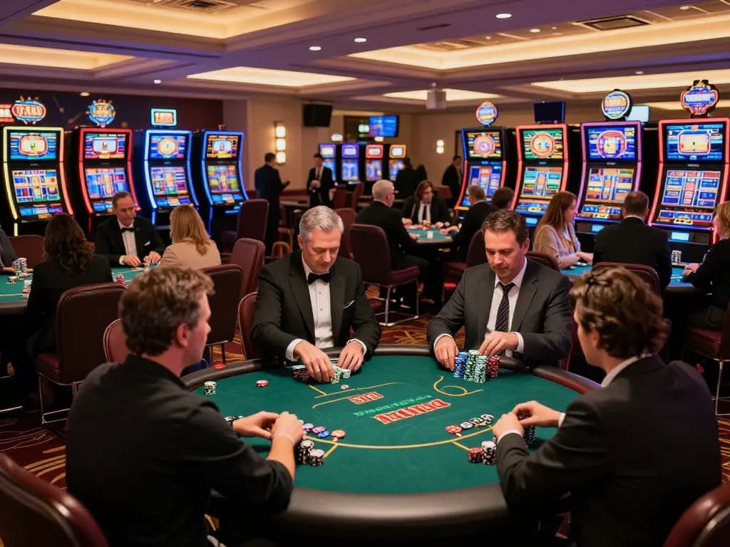 TA88 players enjoying an immersive gambling experience at a vibrant casino floor.