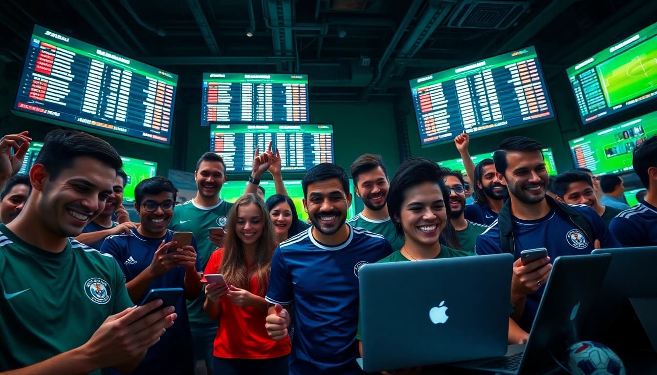 Exciting keonhacai betting scene with fans analyzing odds and statistics.