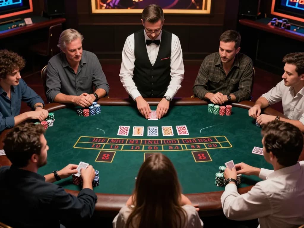 Players at ALO8 engaging in an exciting live blackjack game with a professional dealer, capturing the thrill of online gambling.