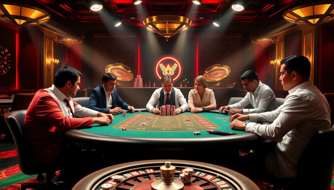 Engage in thrilling poker strategies at 11bet.college, witnessing high-stakes gameplay and vibrant casino atmosphere.