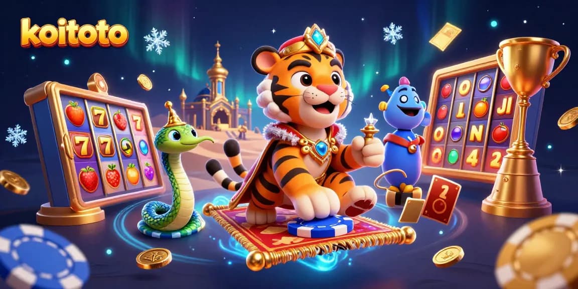 Koitoto offers thrilling slot adventures with a vibrant 3D scene featuring dynamic characters and game elements.