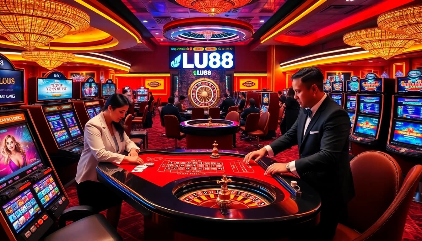 LU88 offers an exciting casino environment with lively gaming tables and modern slot machines.