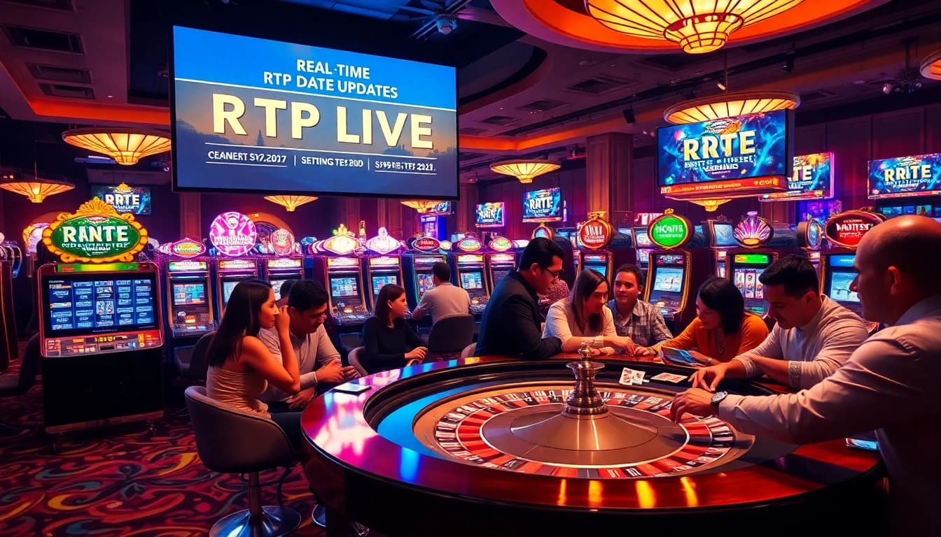 Players excitedly engaging with RTP Live updates at a premium casino.