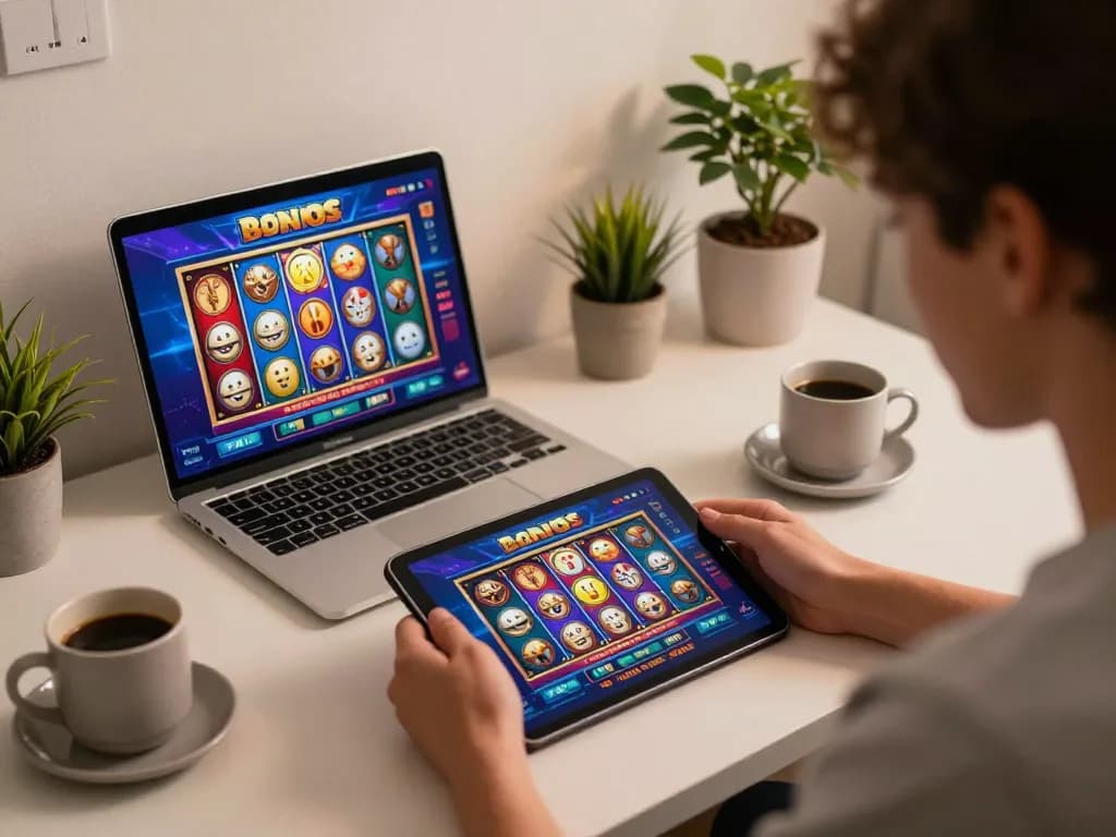 Engaging with slot bonus gameplay on a tablet during a cozy home gaming session.