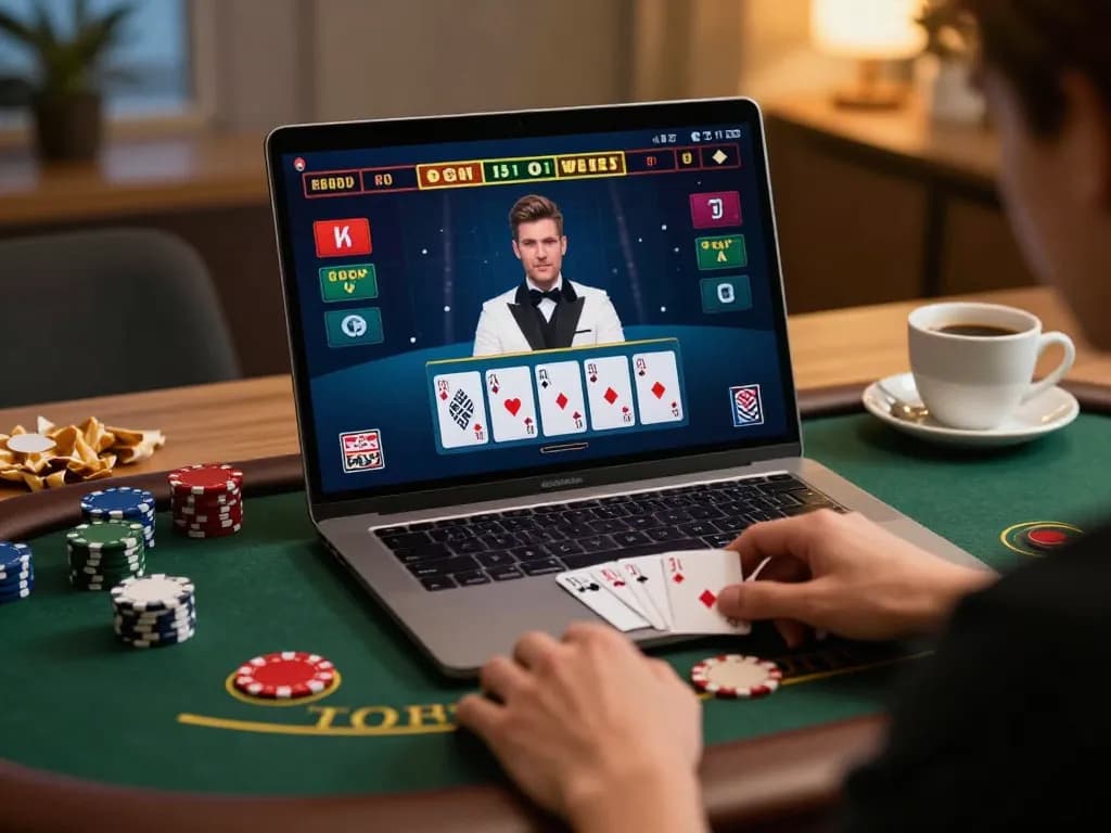 Player engaging in live dealer blackjack on tr88 platform, showcasing modern gaming setup and strategic gameplay