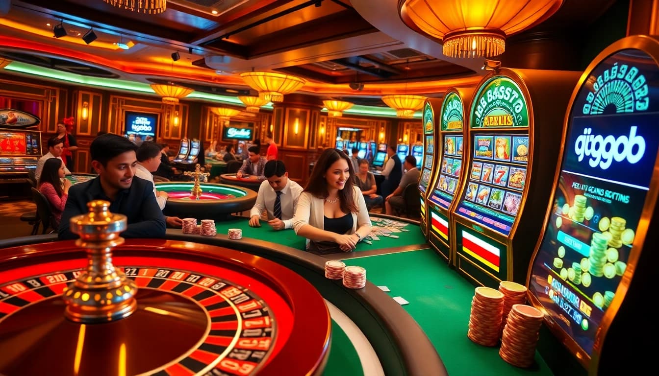 Players enjoying a thrilling casino experience at gg88 media, with vibrant games and chips organized on the table.