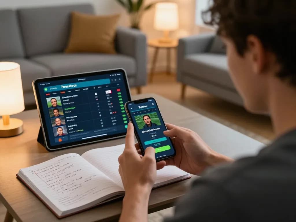 Livechat 7meter app being used for sports betting in a cozy home environment, highlighting strategy and engagement.