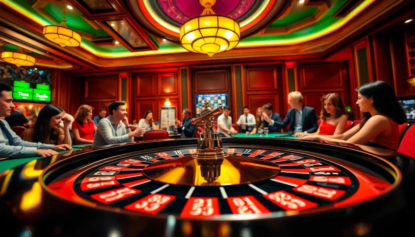 Experience excitement at Nova88 casino with a bustling roulette table and passionate players.