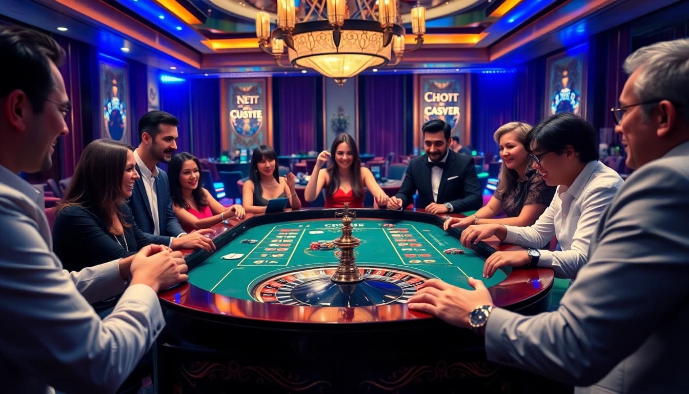 C168 table game with excited players engaging in strategic bets at a luxurious casino