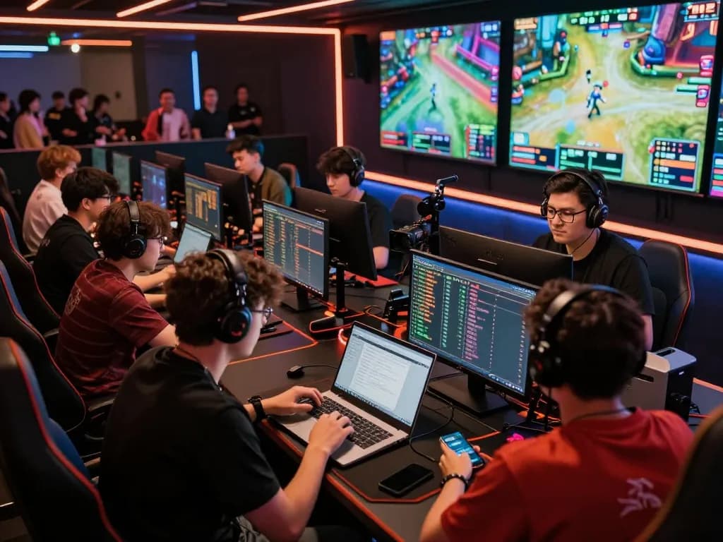 Engaged bettors using the tr88 apk to place stakes at an esports betting event.