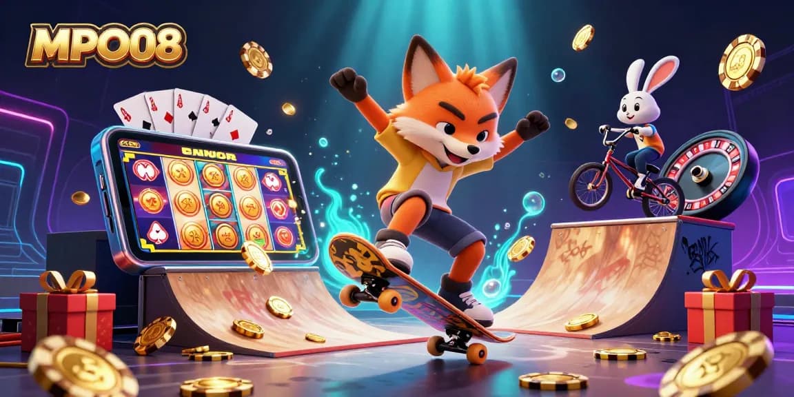 Experience MPO08 with thrilling gaming features and vibrant casino action in an engaging 3D illustration.
