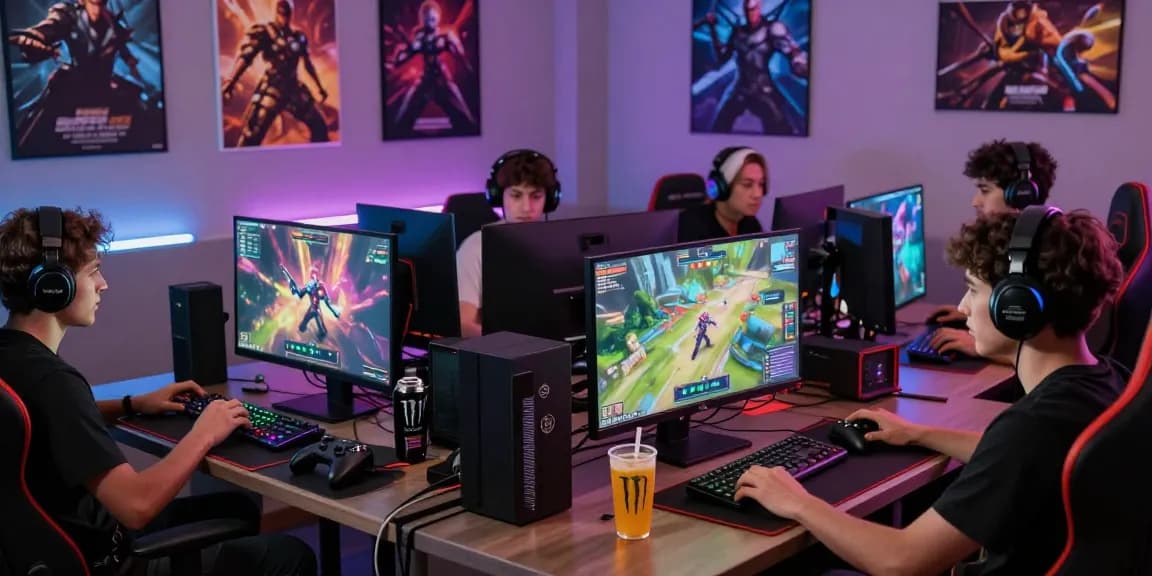 Gamers enjoying mahajitu online gaming experience with vibrant screens and accessories