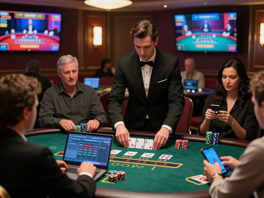 CO88 players engaging in live dealer blackjack game with professional dealer in elegant online casino