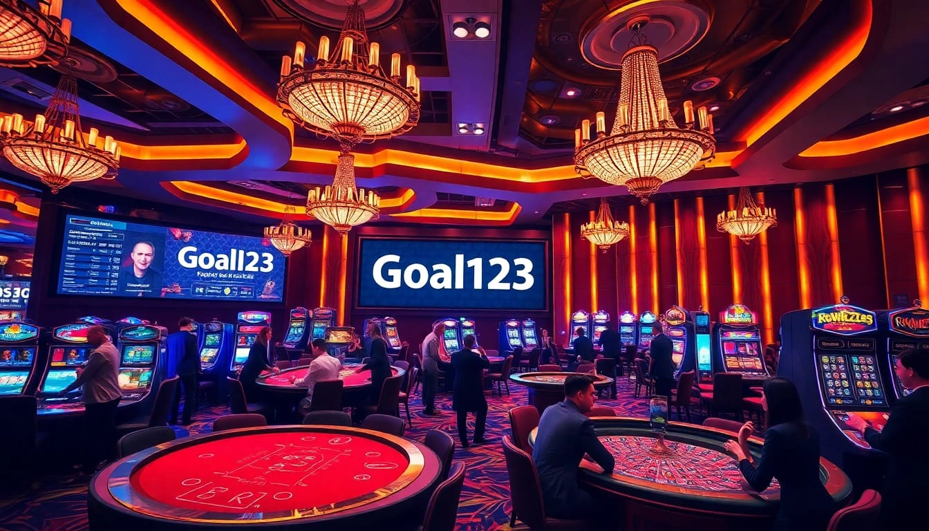 Experience the excitement of Goal123 with players enjoying luxury gaming at a vibrant casino.