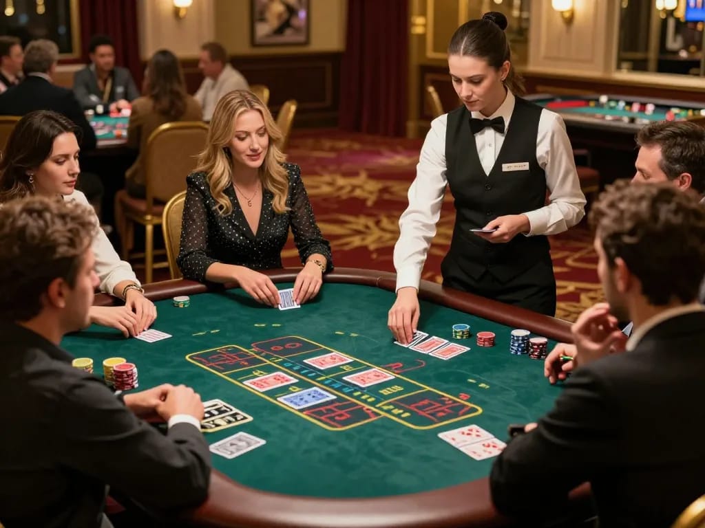 Players engaged at the Baccarat table in open88 casino, experiencing high-stakes excitement and strategy.