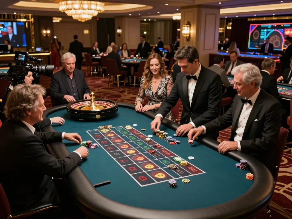 Luck8 players placing bets at an elegant roulette table in a vibrant live casino environment.