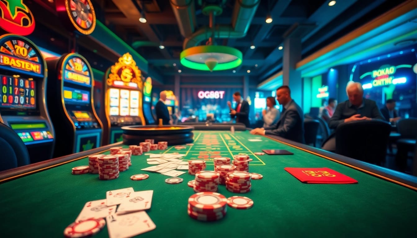 Experience the thrill of GG88 gaming with illuminated slot machines and high-stakes poker tables.
