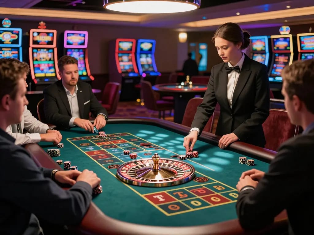 Pemain Empire99 terlibat dalam permainan roulette yang mendebarkan di kasino mewah.